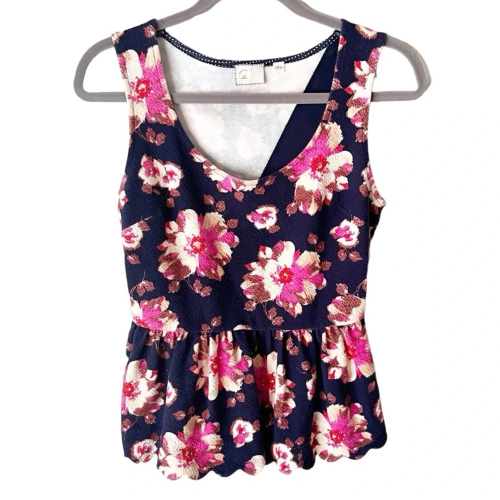 Anthropologie Top Women's Small Postmark‎ Scalloped Peplum Cut Out Floral Preppy